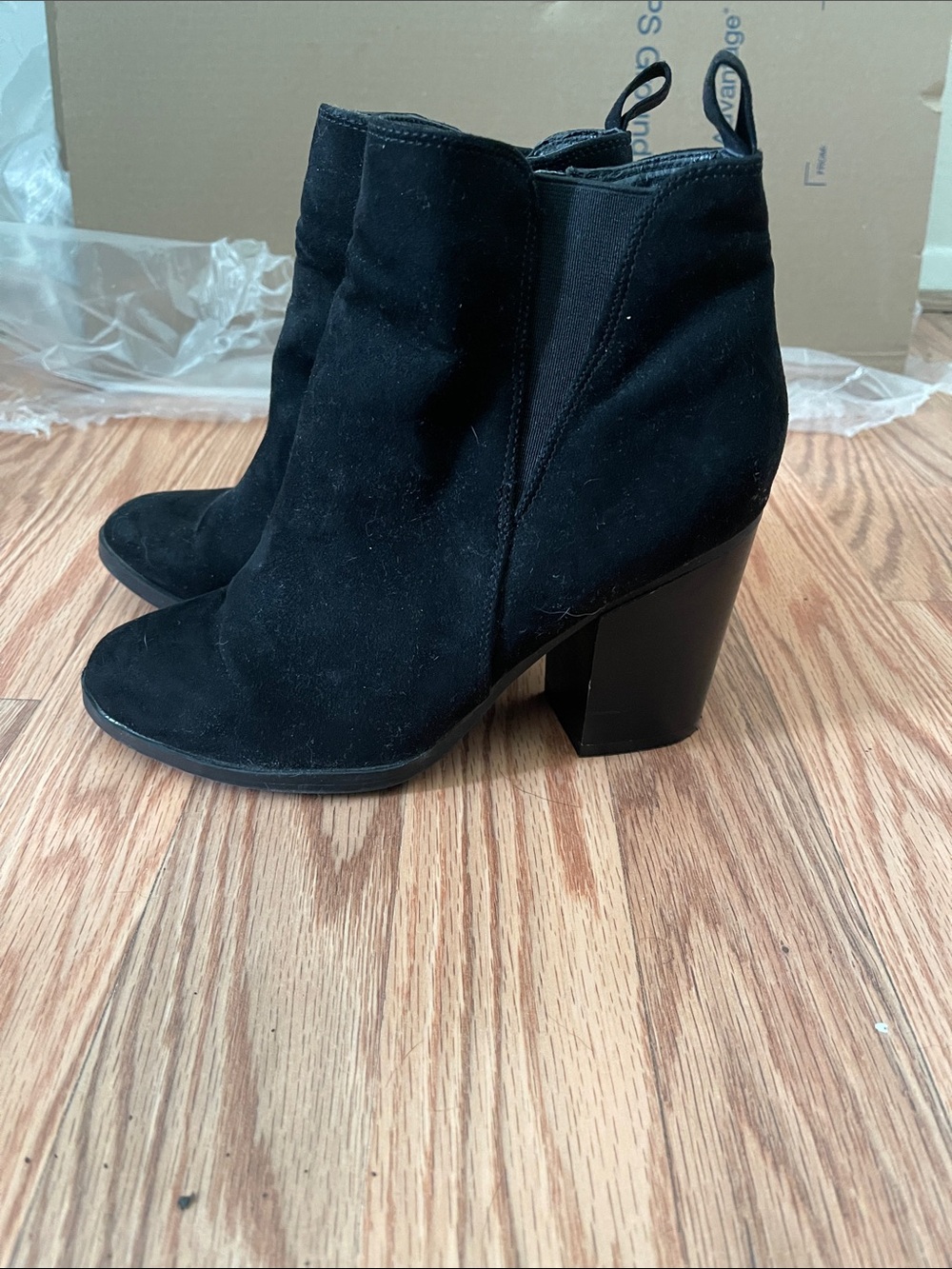 Black Suede High Block Heel Ankle Boots